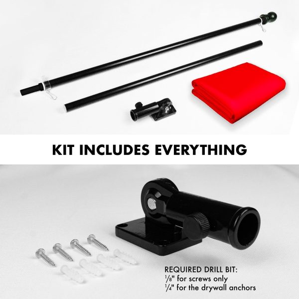 G128 Combo Pack: 5 Ft Tangle Free Aluminum Spinning Flagpole (Black) & Solid Red Color Flag 2x3 Ft, LiteWeave Pro Series Printed 150D Polyester | Pole with Flag Included - Image 2
