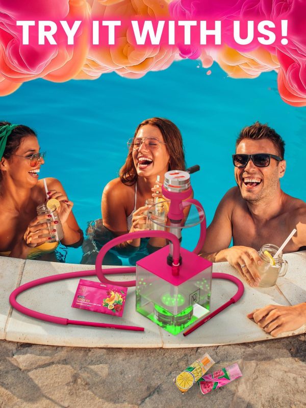 Pink Hookah Set with Everything   Hookah 2 Hose Hookah Set   YADO Square Hookah To Go with Hookah Charcoal Holder Heat Management Device and Big Silicone Pink Hookah Bowl and Bag for Shisha - Image 3