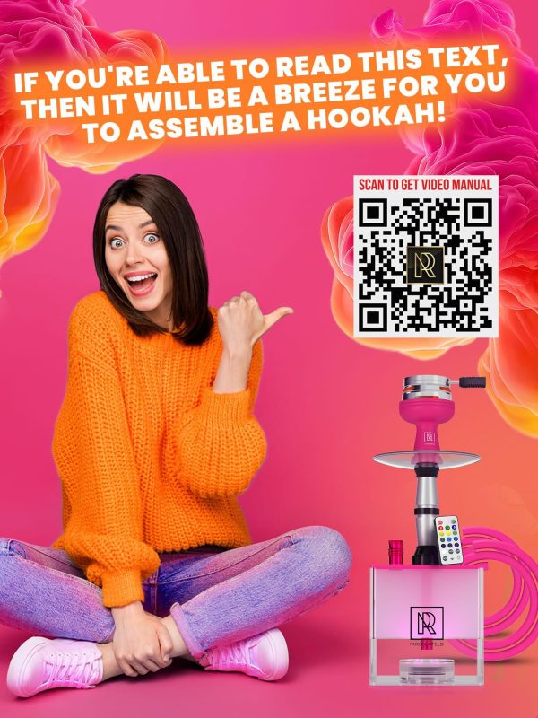 Pink Hookah Set with Everything   Hookah 2 Hose Hookah Set   YADO Square Hookah To Go with Hookah Charcoal Holder Heat Management Device and Big Silicone Pink Hookah Bowl and Bag for Shisha - Image 7