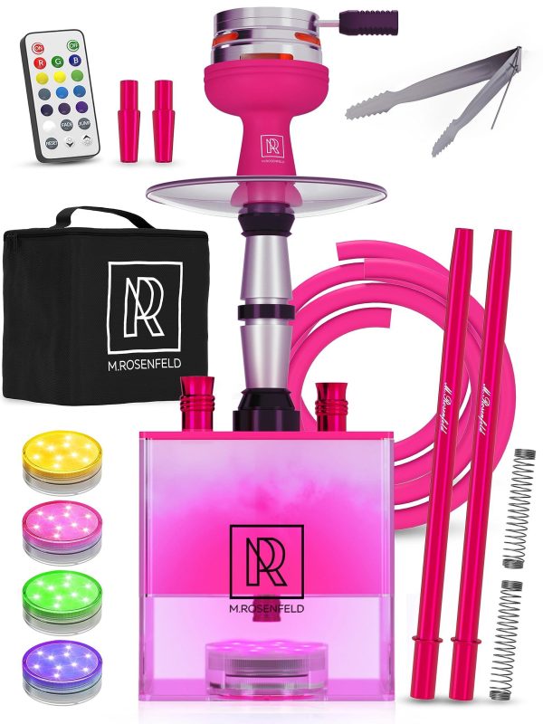 Pink Hookah Set with Everything   Hookah 2 Hose Hookah Set   YADO Square Hookah To Go with Hookah Charcoal Holder Heat Management Device and Big Silicone Pink Hookah Bowl and Bag for Shisha - Image 9