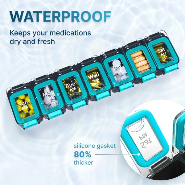 Weekly Pill Organizer 2 Times A Day   Airtight Pill Box 7 Day   Am Pm Vitamin Case Extra Large Medicine Container Two Week Supplement Holder Daily Medication Storage XL Med Sorter Green Blue - Image 3