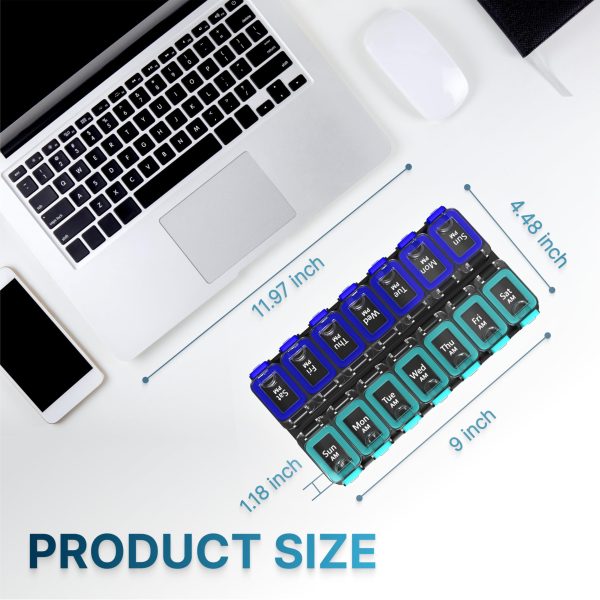 Weekly Pill Organizer 2 Times A Day   Airtight Pill Box 7 Day   Am Pm Vitamin Case Extra Large Medicine Container Two Week Supplement Holder Daily Medication Storage XL Med Sorter Green Blue - Image 4