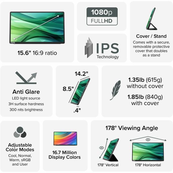 Plugable USB C Portable Monitor 15.6 Inch, 100W Pass-Through Charging for Your Laptop Smartphone Tablet - Image 4
