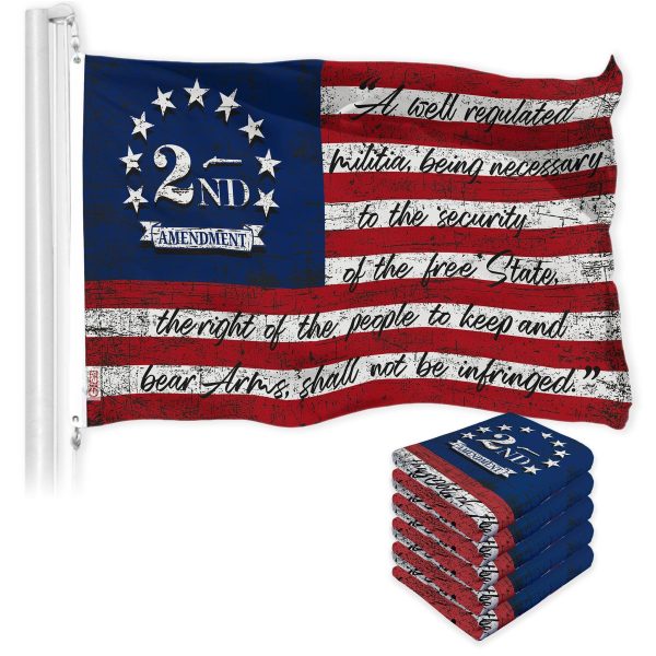 G128 5 Pack: 2nd Amendment American Flag | 3x5 Ft | LiteWeave Pro Series Printed 150D Poly | Historical Flag, Indoor/Outdoor, Vibrant Colors, Brass Grommets, Thicker and More Durable Than 100D 75D