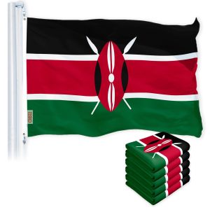 G128 5 Pack: Kenya (Kenyan) Flag | 3x5 feet | Printed 150D Indoor/Outdoor, Vibrant Colors, Brass Grommets, Quality Polyester, Much Thicker More Durable Than 100D 75D Polyester