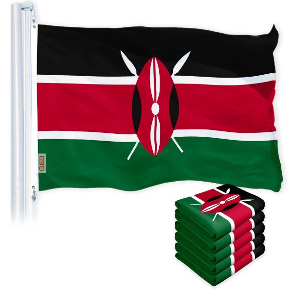 G128 5 Pack: Kenya (Kenyan) Flag | 3x5 feet | Printed 150D Indoor/Outdoor, Vibrant Colors, Brass Grommets, Quality Polyester, Much Thicker More Durable Than 100D 75D Polyester