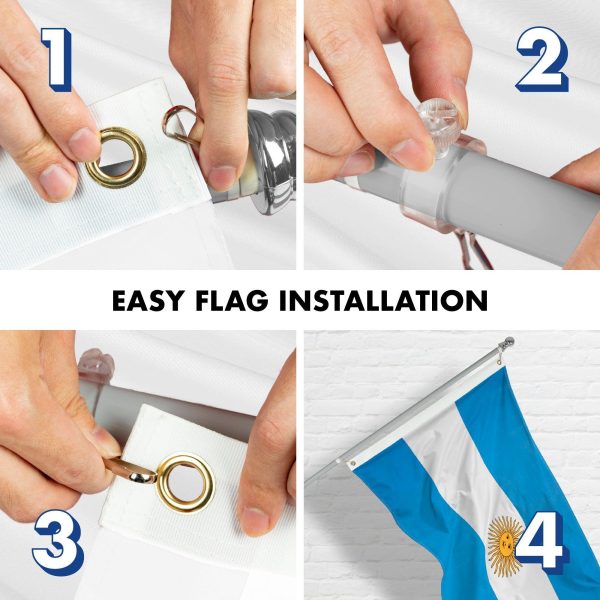 G128 Combo Pack: 6 Feet Tangle Free Spinning Flagpole (Silver) Argentina Argentinian Flag 3x5 ft Printed 150D Brass Grommets (Flag Included) Aluminum Flag Pole - Image 7