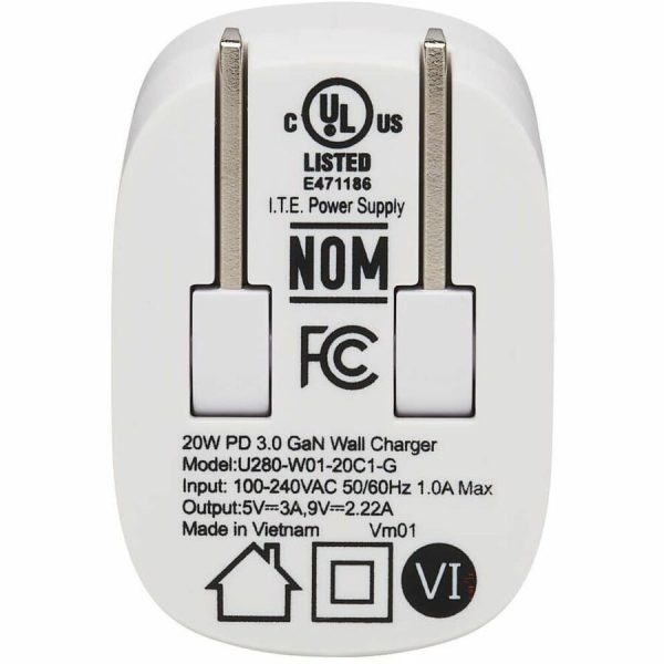Eaton Tripp Lite Series Compact 1-Port USB-C Wall Charger - GaN Technology, 20W PD3.0 Charging, White - Image 6