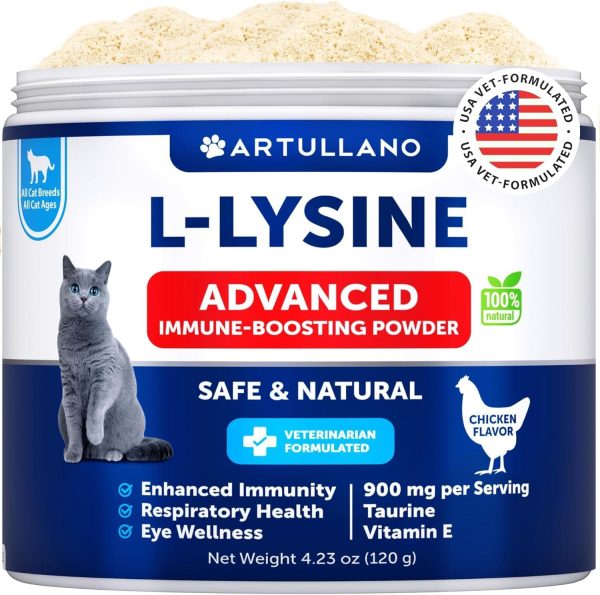 L Lysine for Cats   Lysine Powder Supplement   900mg serving   Immune Support for Cats & Kittens   Sneezing Runny Nose Squinting Watery Eyes Cold Eye Function Respiratory Health   with Taurine