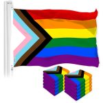G128 10 Pack: LGBT Progress Rainbow Pride Flag | 3x5 Ft | LiteWeave Pro Series Printed 150D Polyester | Indoor/Outdoor, Vibrant Colors, Brass Grommets, Thicker and More Durable Than 100D 75D Polyester