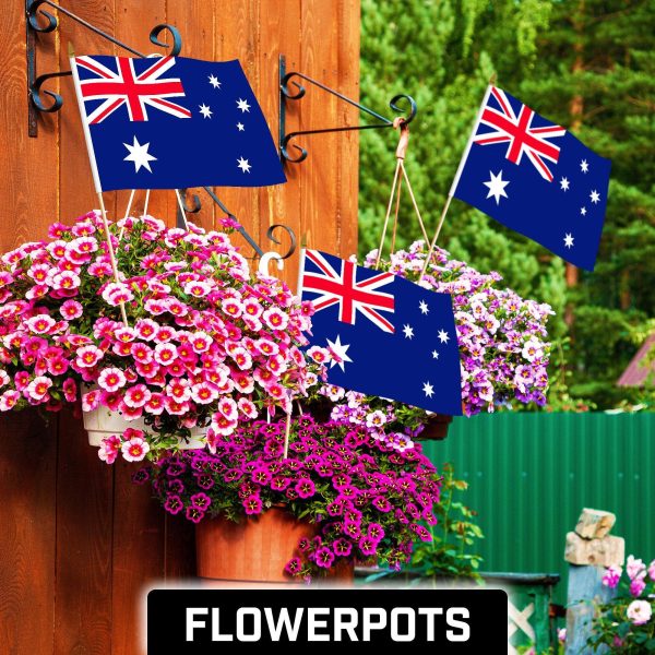 G128 24 Pack Handheld Australia Australian Stick Flags | 12x18 In | Printed 150D Polyester, Country Flag, Solid Wooden Stick, Spear Gold Tip - Image 2