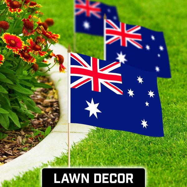 G128 24 Pack Handheld Australia Australian Stick Flags | 12x18 In | Printed 150D Polyester, Country Flag, Solid Wooden Stick, Spear Gold Tip - Image 3