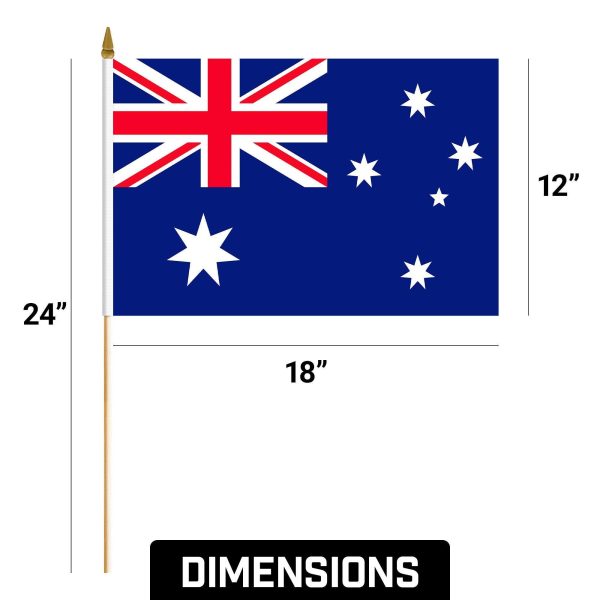 G128 24 Pack Handheld Australia Australian Stick Flags | 12x18 In | Printed 150D Polyester, Country Flag, Solid Wooden Stick, Spear Gold Tip - Image 9