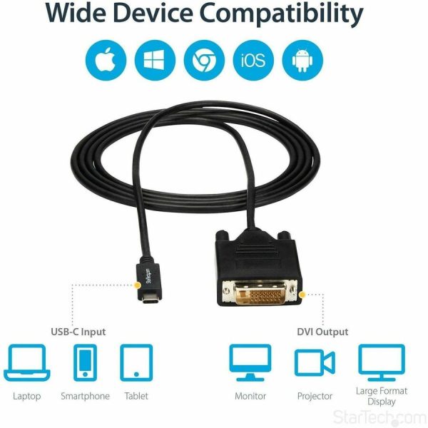 StarTech.com 6.6 ft / 2 m USB-C to DVI Cable - USB Type-C Video Adapter Cable - 1920 x 1200 - Black - Image 5