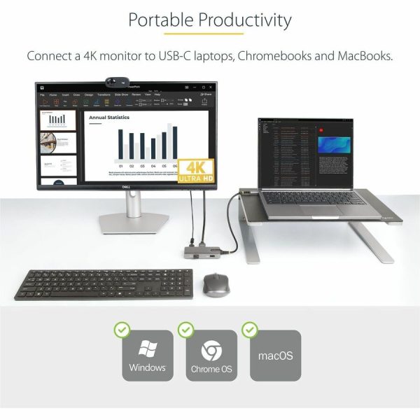 StarTech.com USB-C Multiport Adapter, 4K 60Hz HDMI, 3-Port USB Hub, 100W Power Delivery Pass-Through, Mini Dock, Windows/macOS/ChromeOS - Image 2