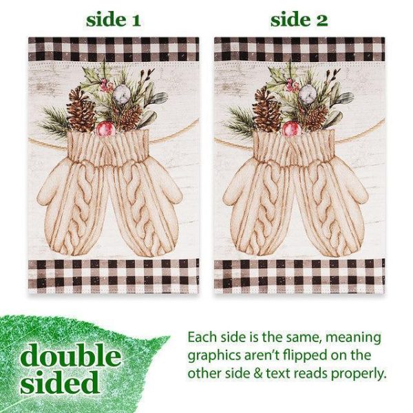 G128 Garden Flag Mittens with Evergreen Arrangement | 12x18 Inch | Printed Blockout Polyester - Christmas Decoration - Image 3