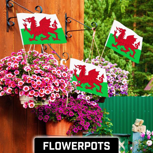G128 30 Pack Handheld Wales Welsh Stick Flags | 12x18 In | Printed 150D Polyester, Country Flag, Solid Wooden Stick, Spear Gold Tip - Image 2
