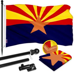 G128 Combo Pack: 6 Ft Tangle Free Aluminum Spinning Flagpole (Black) & Arizona AZ State Flag 3x5 Ft, ToughWeave Series Embroidered 300D Polyester | Pole with Flag Included