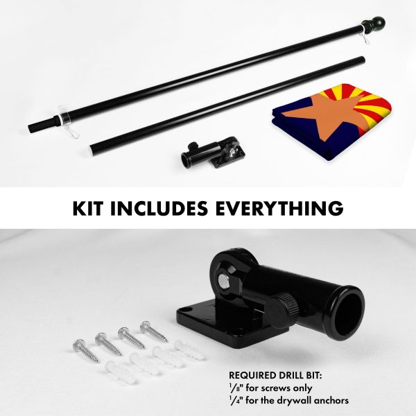 G128 Combo Pack: 6 Ft Tangle Free Aluminum Spinning Flagpole (Black) & Arizona AZ State Flag 3x5 Ft, ToughWeave Series Embroidered 300D Polyester | Pole with Flag Included - Image 2