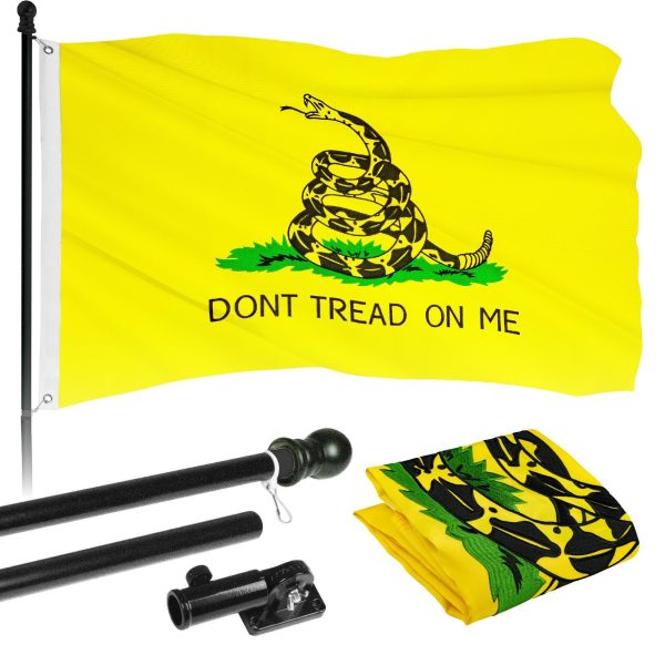 G128 - 6 Feet Tangle Free Spinning Flagpole (Black) Gadsden Flag Brass Grommets Embroidered 3x5 ft (Flag Included) Aluminum Flag Pole