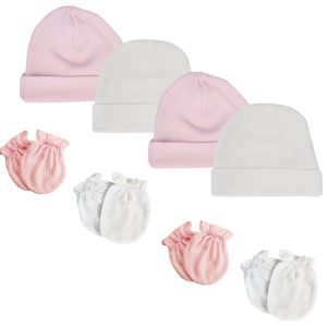 Baby Girls Cap And Infant Mittens - 8 Pc Set Nc_0257