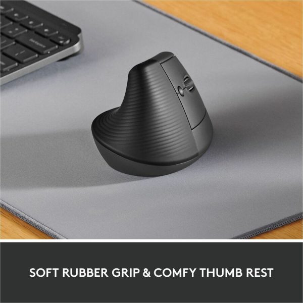 Logitech Lift Vertical Ergonomic Mouse, Wireless, Bluetooth or Logi Bolt USB receiver, Quiet clicks, 4 buttons, Graphite - Image 2