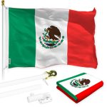 G128 Combo Pack: 5 Ft Tangle Free Aluminum Spinning Flagpole (White) & Mexico Mexican Flag 2x3 Ft, LiteWeave Pro Series Printed 150D Polyester | Pole with Flag Included