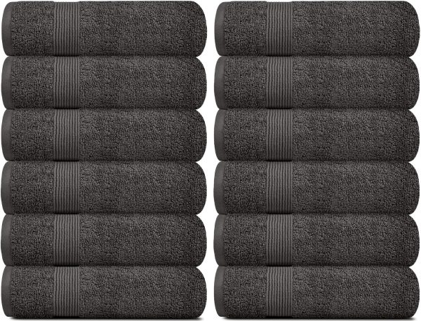 Resort Collection Soft Washcloth Face & Body Towel Set | 12x12 Luxury Hotel Plush & Absorbent Cotton Washclothes [12 Pack Charcoal]