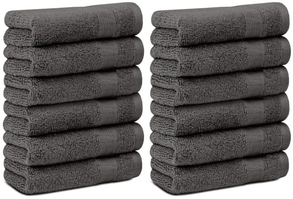 Resort Collection Soft Washcloth Face & Body Towel Set | 12x12 Luxury Hotel Plush & Absorbent Cotton Washclothes [12 Pack Charcoal] - Image 2