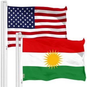 G128 Combo Pack: American USA Flag 3x5 Ft & Kurdistan Region Flag 3x5 Ft | Both LiteWeave Pro Series Printed 150D Polyester, Brass Grommets