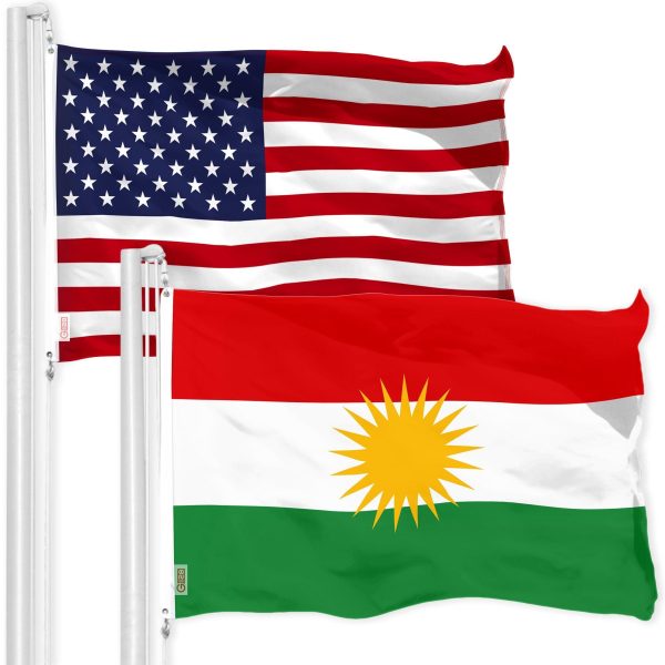 G128 Combo Pack: American USA Flag 3x5 Ft & Kurdistan Region Flag 3x5 Ft | Both LiteWeave Pro Series Printed 150D Polyester, Brass Grommets