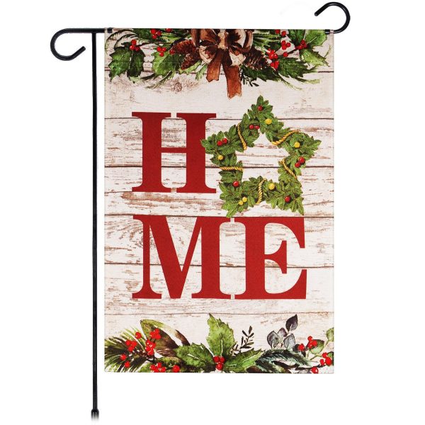 G128 Garden Flag Home Wreath on Rustic Wood | 12x18 Inch | Printed Blockout Polyester - Christmas Decoration