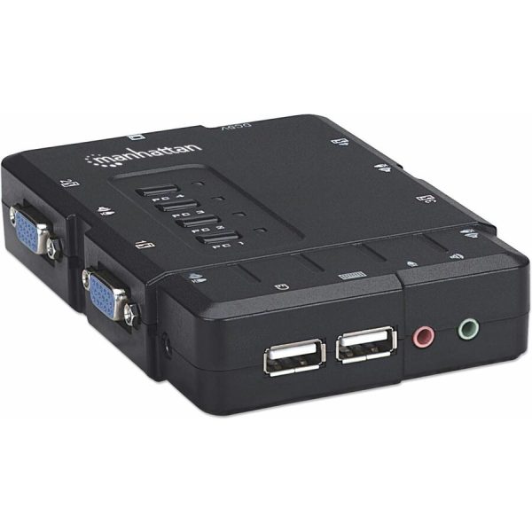 Manhattan KVM Switch Compact 4-Port, 4x USB-A, Cables included, Audio Support, Control 4x computers from one pc/mouse/screen, Black, Lifetime Warranty, Boxed - Image 3