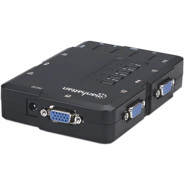 Manhattan KVM Switch Compact 4-Port, 4x USB-A, Cables included, Audio Support, Control 4x computers from one pc/mouse/screen, Black, Lifetime Warranty, Boxed - Image 4