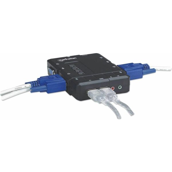 Manhattan KVM Switch Compact 4-Port, 4x USB-A, Cables included, Audio Support, Control 4x computers from one pc/mouse/screen, Black, Lifetime Warranty, Boxed - Image 7