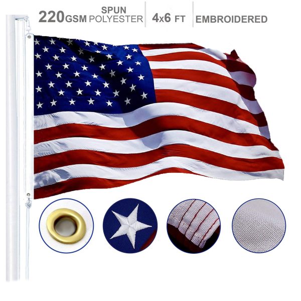 G128 American Flag 220GSM Embroidered Spun Polyester 4x6 Ft