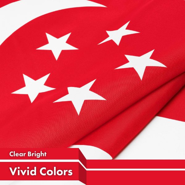 G128 Singapore Singaporean Flag | 3x5 Ft | LiteWeave Pro Series Printed 150D Polyester | Country Flag, Indoor/Outdoor, Vibrant Colors, Brass Grommets, Thicker and More Durable Than 100D 75D Polyester - Image 3