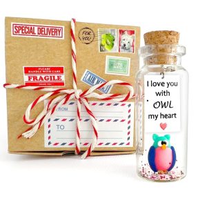 Cute and Kawaii Valentine's Day and Anniversary Presents   Personalized Love Gifts for Boyfriend Girlfriend (Colorful Owl   I Love You with Owl My Heart in Craft Gift Box)