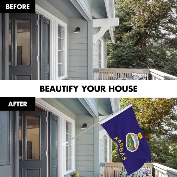 G128 Combo Pack: 6 Ft Tangle Free Spinning Flagpole (Silver) & Kansas Flag 3x5 Ft Printed 150D Polyester, Brass Grommets (Flag Included) Aluminum Flag Pole - Image 3
