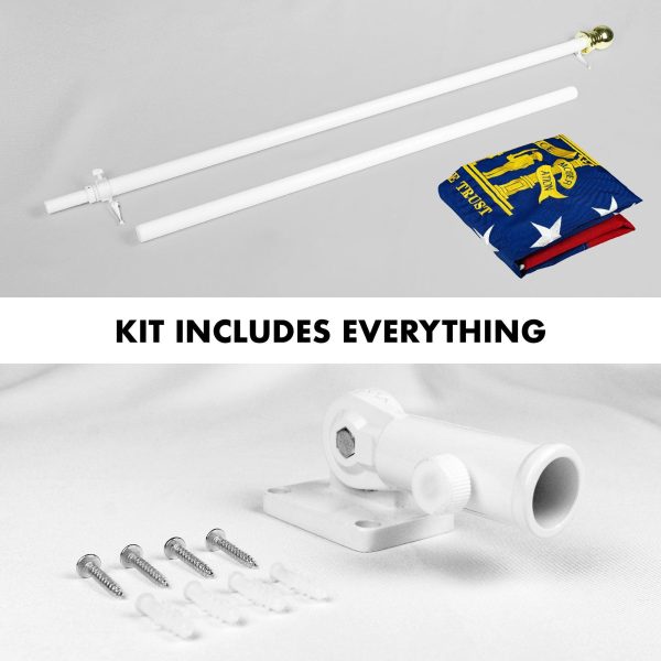 G128 Combo Pack: 5 Ft Tangle Free Aluminum Spinning Flagpole (White) & Georgia GA State Flag 2.5x4 Ft, ToughWeave Series Embroidered 300D Polyester | Pole with Flag Included - Image 2