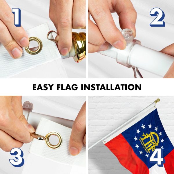 G128 Combo Pack: 5 Ft Tangle Free Aluminum Spinning Flagpole (White) & Georgia GA State Flag 2.5x4 Ft, ToughWeave Series Embroidered 300D Polyester | Pole with Flag Included - Image 7