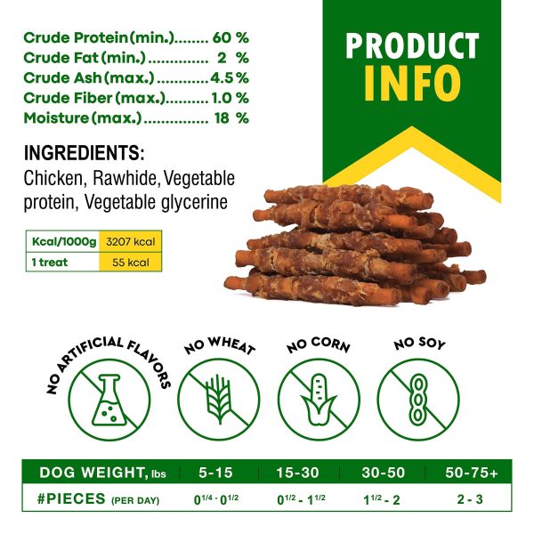 Dog Smoked Rawhide Sticks Wrapped Chicken & Pet Natural Chew Treats   Grain Free Organic Meat & Healthy Human Grade Dried Snacks in Bulk   Best Twists for Training Small & Large Dogs   Made for USA - Image 5
