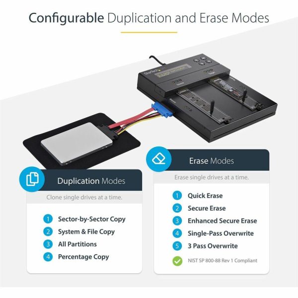 StarTech.com Standalone Dual Bay M.2 SATA/NVMe Duplicator/Eraser, HDD/SSD Cloner/Wiper, M.2 PCIe/AHCI, Hard Drive Sanitizer/Copier, TAA - Image 5