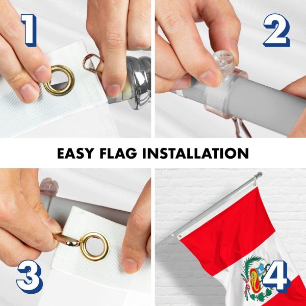 G128 Combo Pack: 6 Feet Tangle Free Spinning Flagpole (Silver) Peru Peruvian Flag 3x5 ft Printed 150D Brass Grommets (Flag Included) Aluminum Flag Pole - Image 7