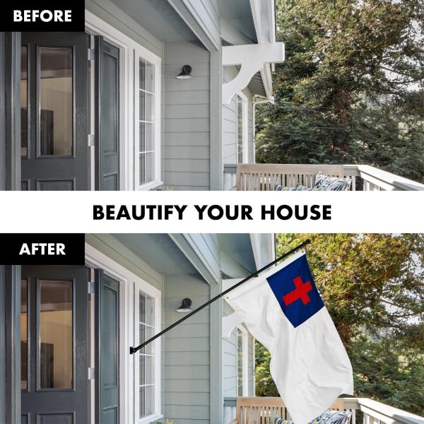 G128 Combo Pack: 5 Ft Tangle Free Spinning Flagpole (Black) & Christian Flag 2.5x4 Ft Embroidered 220GSM Spun Polyester, Brass Grommets (Flag Included) Aluminum Flag Pole - Image 3