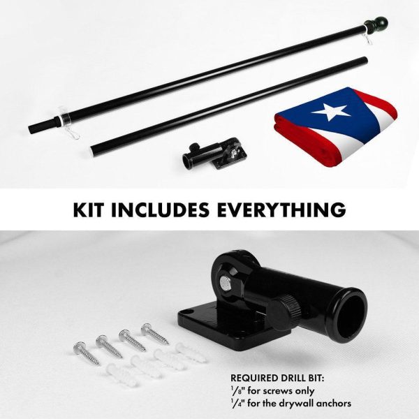 G128 Combo Pack: 6 Ft Tangle Free Spinning Flagpole (Black) & Puerto Rico Flag 3x5 Ft Embroidered 220GSM Spun Polyester, Brass Grommets (Flag Included) Aluminum Flag Pole - Image 2