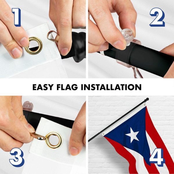 G128 Combo Pack: 6 Ft Tangle Free Spinning Flagpole (Black) & Puerto Rico Flag 3x5 Ft Embroidered 220GSM Spun Polyester, Brass Grommets (Flag Included) Aluminum Flag Pole - Image 7