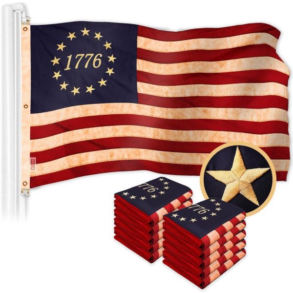 G128 10 Pack: Betsy Ross 1776 Tea-Stained Flag | 5x8 Ft | ToughWeave Pro Series Embroidered 420D Polyester | Historical Flag, Embroidered Design, Indoor/Outdoor, Brass Grommets, High Quality