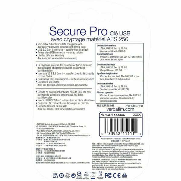 Verbatim 64GB Store 'n' Go Secure Pro USB 3.0 Flash Drive with AES 256 Hardware Encryption - Silver - Image 2