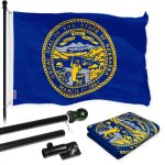 G128 Combo Pack: 6 Ft Tangle Free Spinning Flagpole (Black) & Nebraska Flag 3x5 Ft Printed 150D Polyester, Brass Grommets (Flag Included) Aluminum Flag Pole